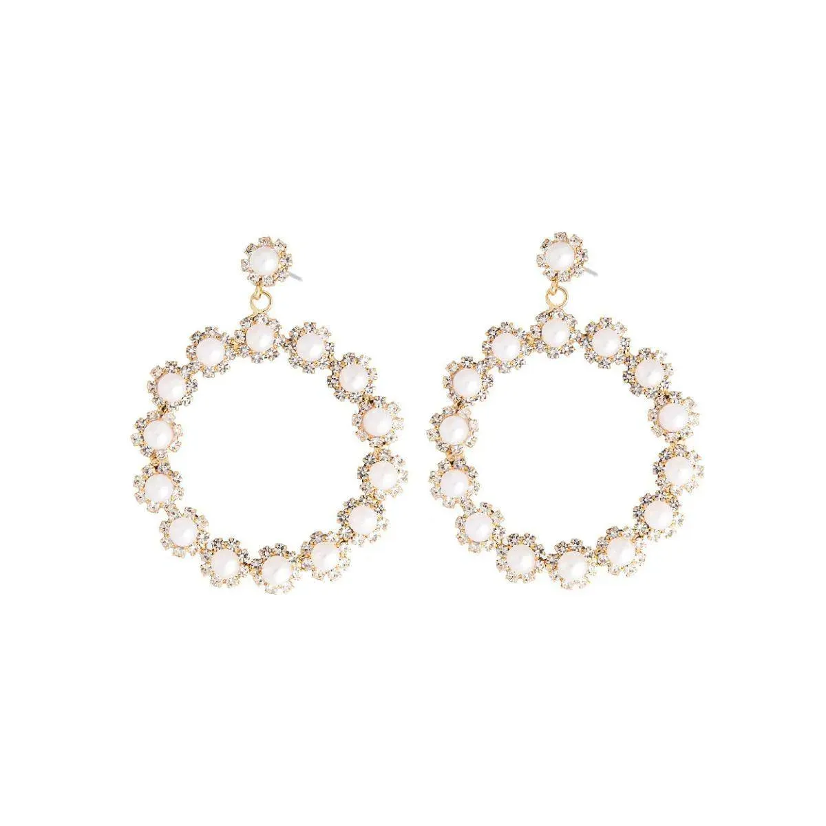 Faux Pearl Statement Hoop Earrings Gold Plated