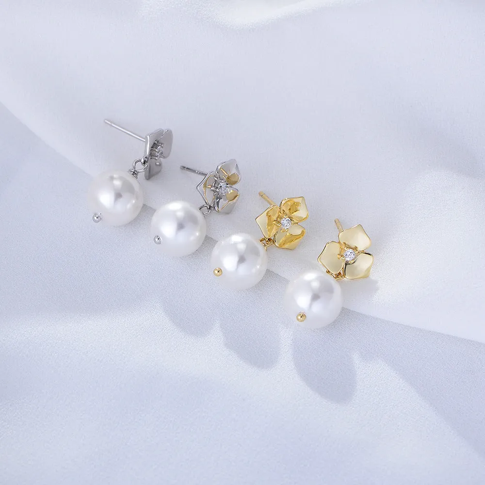 Flower Pearl Earrings Hook Earrings