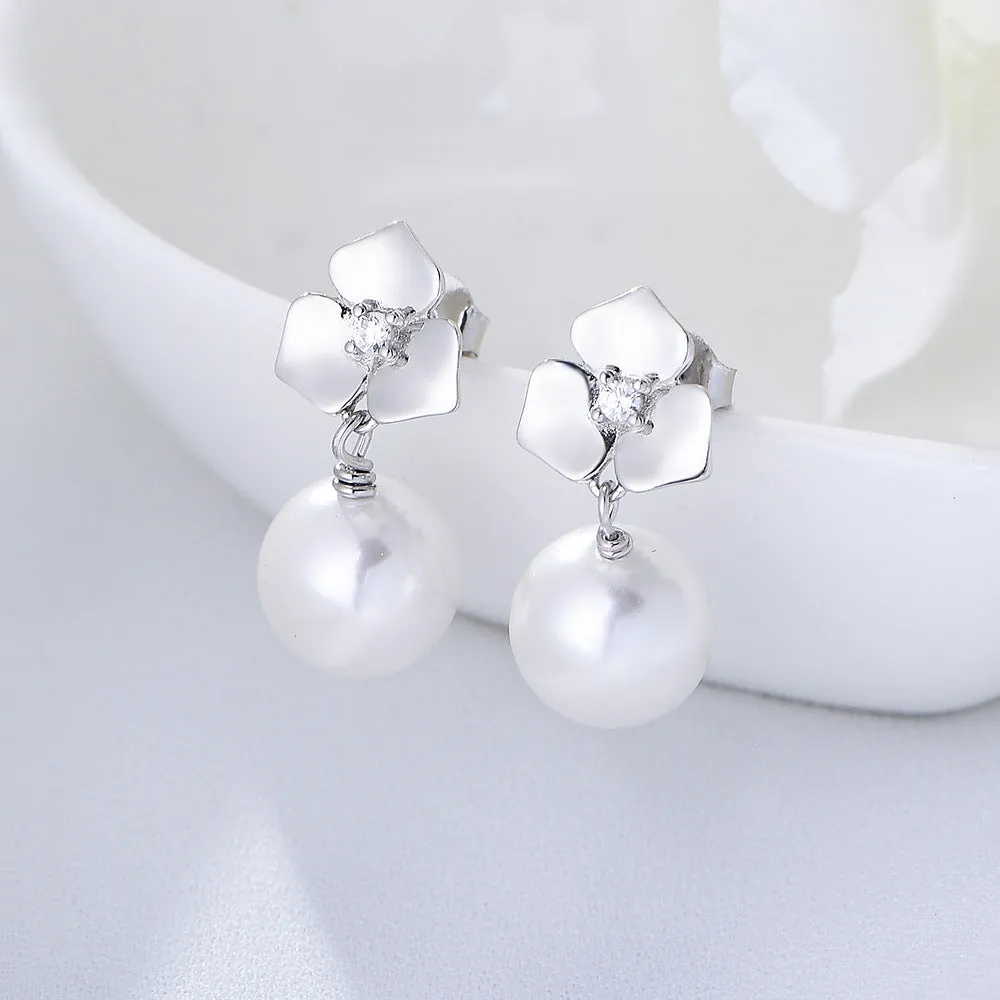 Flower Pearl Earrings Hook Earrings