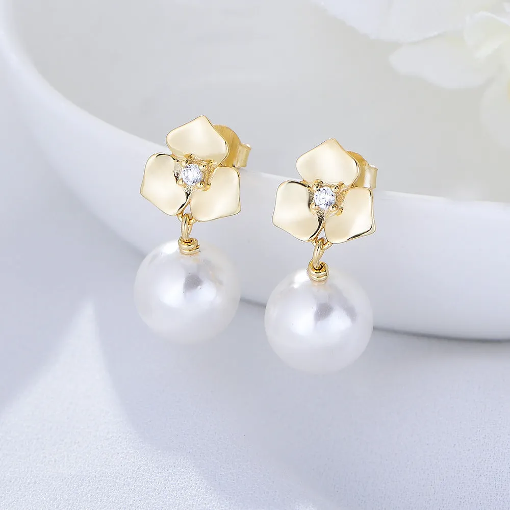 Flower Pearl Earrings Hook Earrings