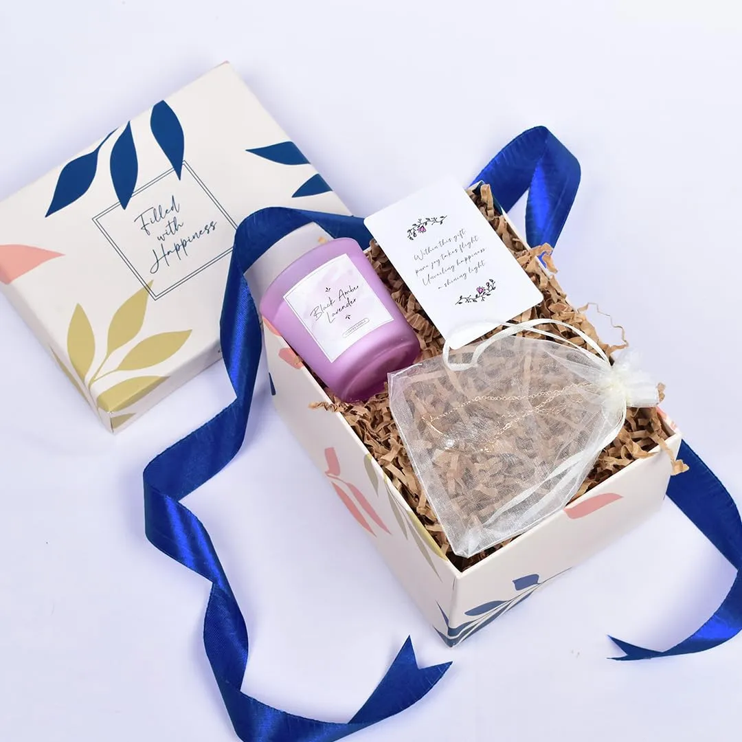 Gleevers Gift Set for Women |Gift Box of 2 with Candle(Black Amber Lavender,60gm) & Pearl Pendant Necklace|Birthday Gift,Anniversary Gift, Valentine Gift,Secret Santa Gifts