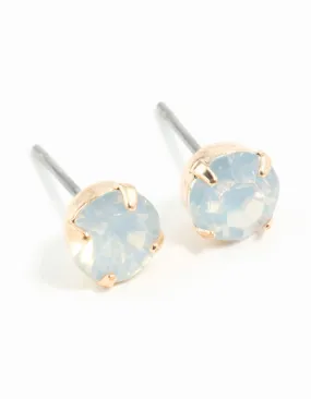 Gold Four Claw Opalised Stud Earrings