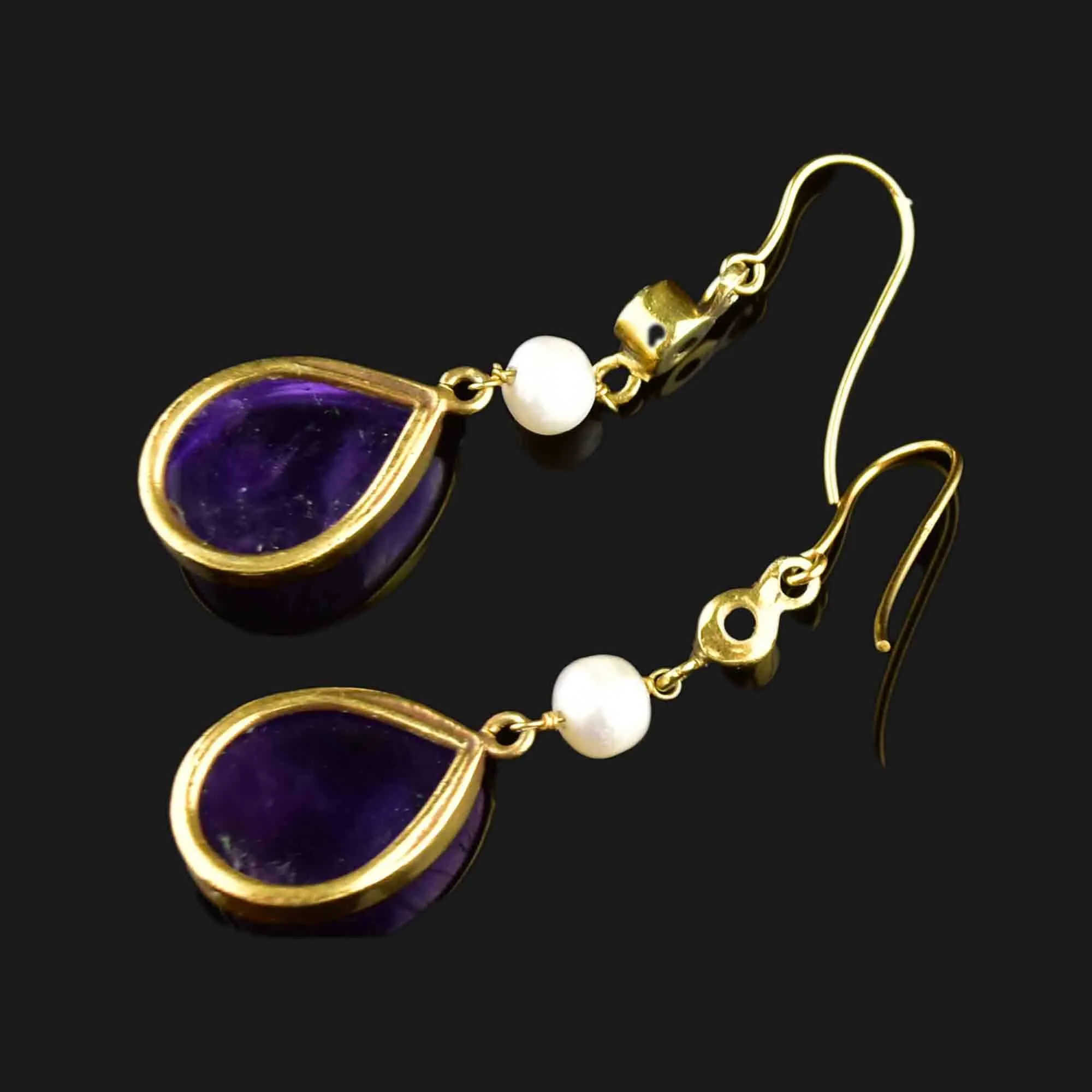 Gold Peridot Pearl Amethyst Suffragette Earrings