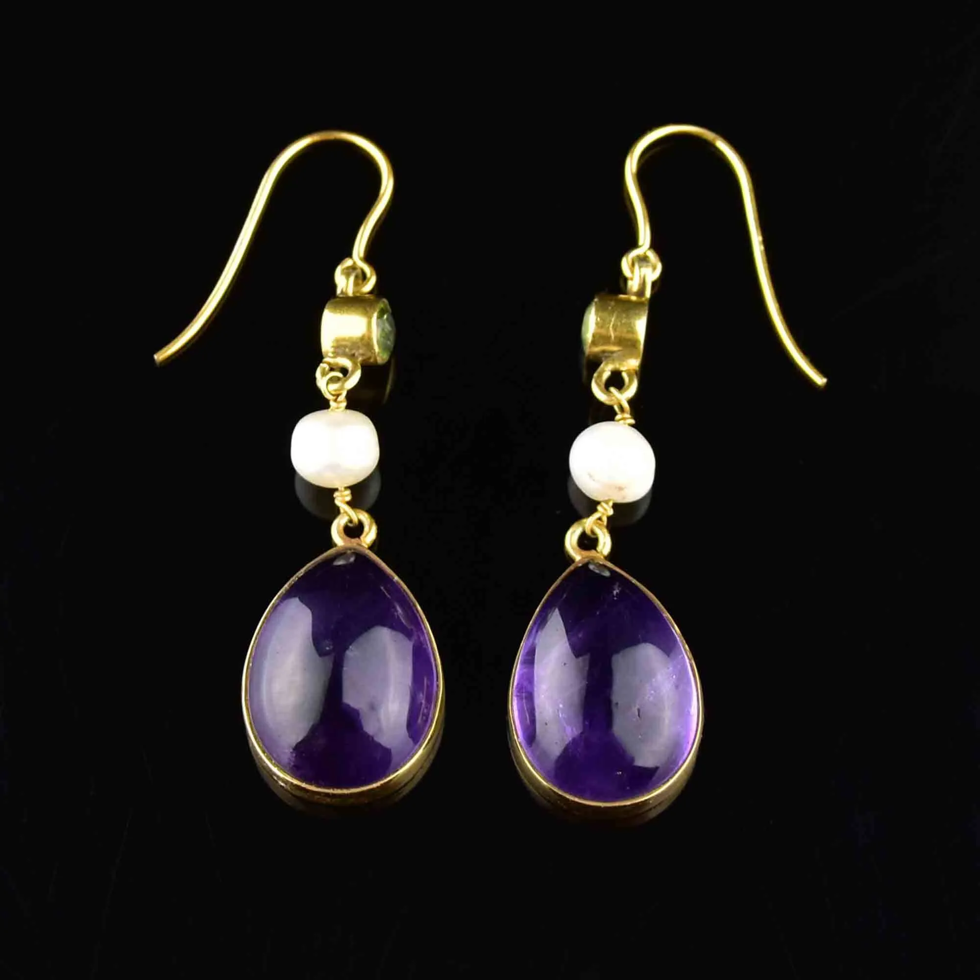 Gold Peridot Pearl Amethyst Suffragette Earrings