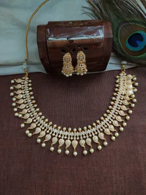 Gold-Plated Mango Design Necklace Set Having Pearl Drops