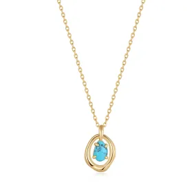 Gold Turquoise Wave Circle Pendant Necklace