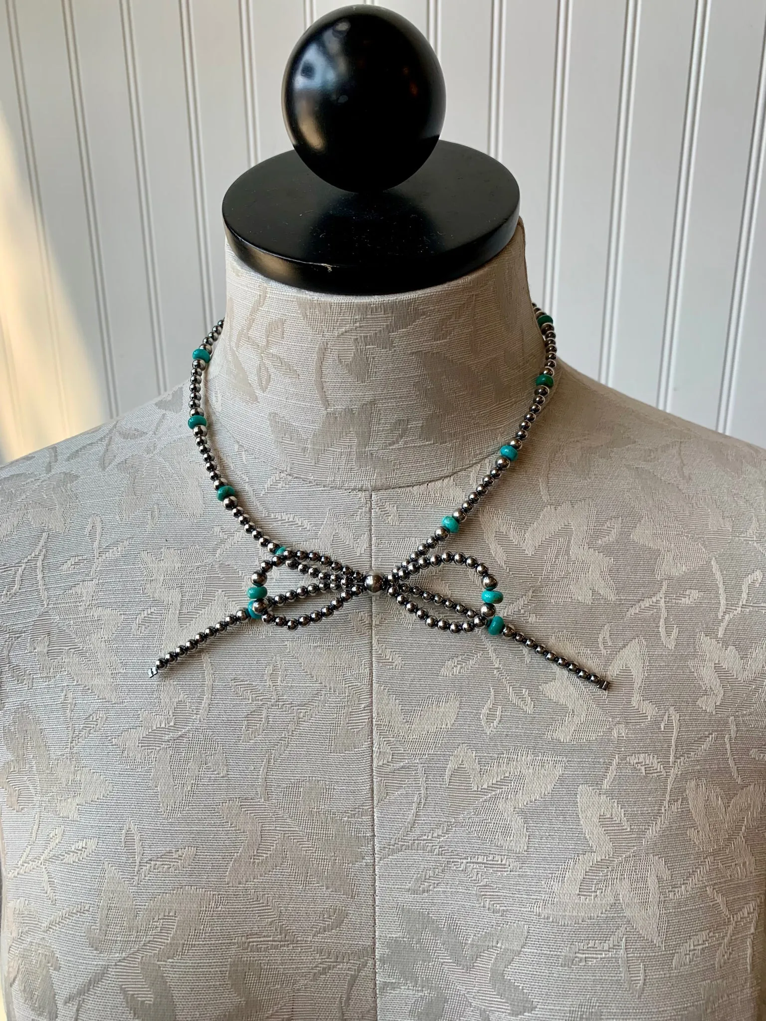 Handmade Sterling Silver & Turquoise Bow Necklace