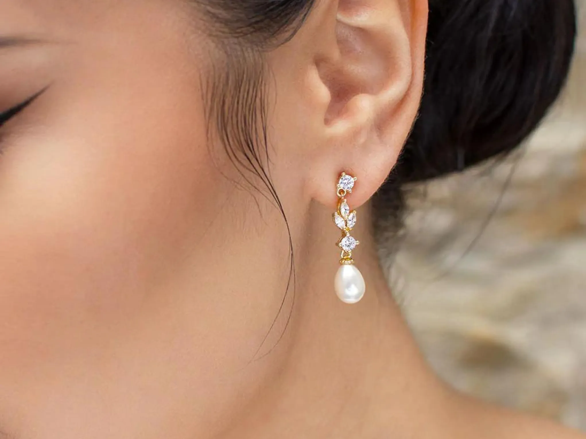 Hazel - Delicate Pearl Drop Bridal Earrings