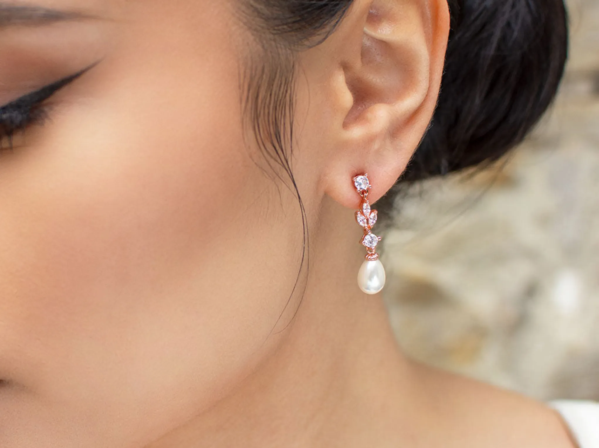 Hazel - Delicate Pearl Drop Bridal Earrings