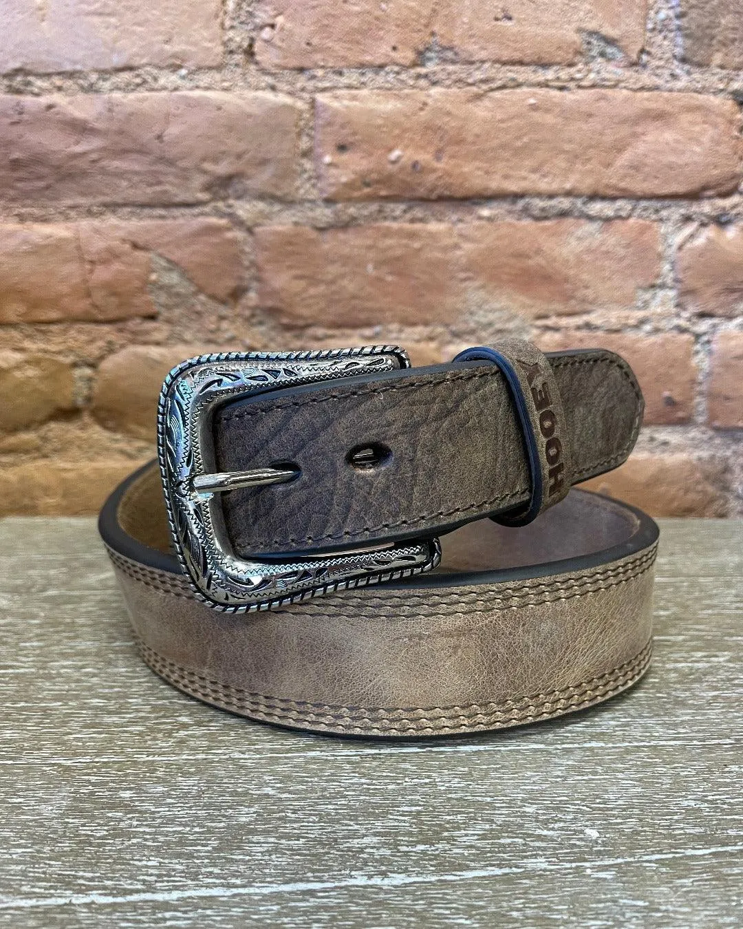 Hooey Gibson Tan and Brown Tapered Stitch Accent Leather Belt HMBLT018