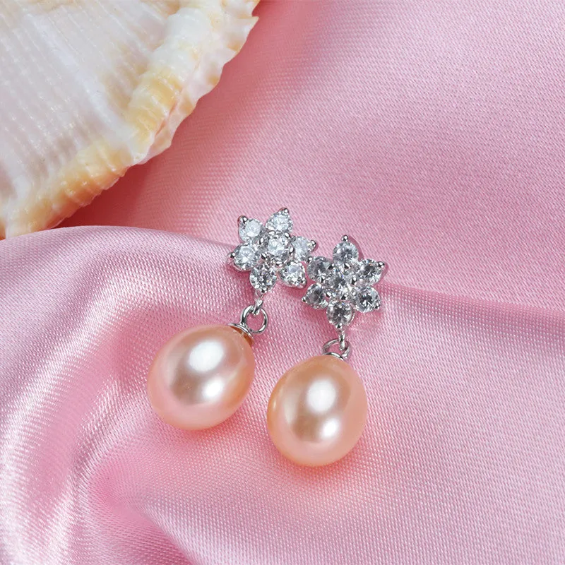 Hot Selling 925 sterling silver earrings for women 4 colors original freshwater pearl jewelry