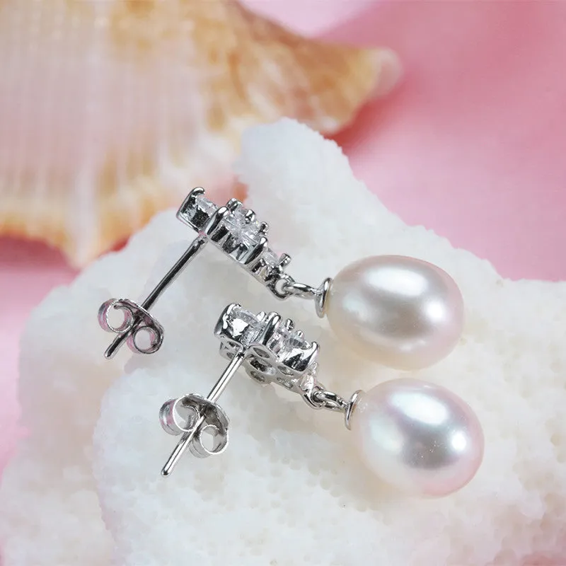 Hot Selling 925 sterling silver earrings for women 4 colors original freshwater pearl jewelry