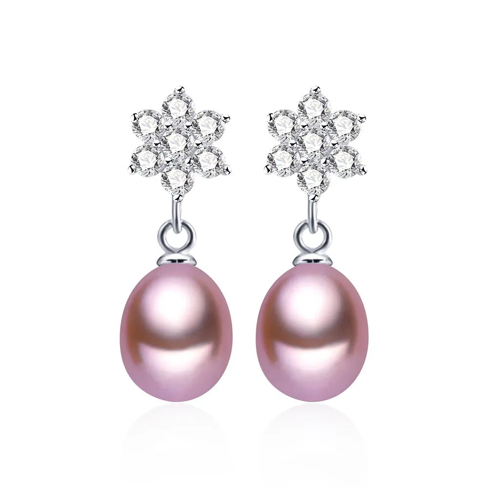 Hot Selling 925 sterling silver earrings for women 4 colors original freshwater pearl jewelry