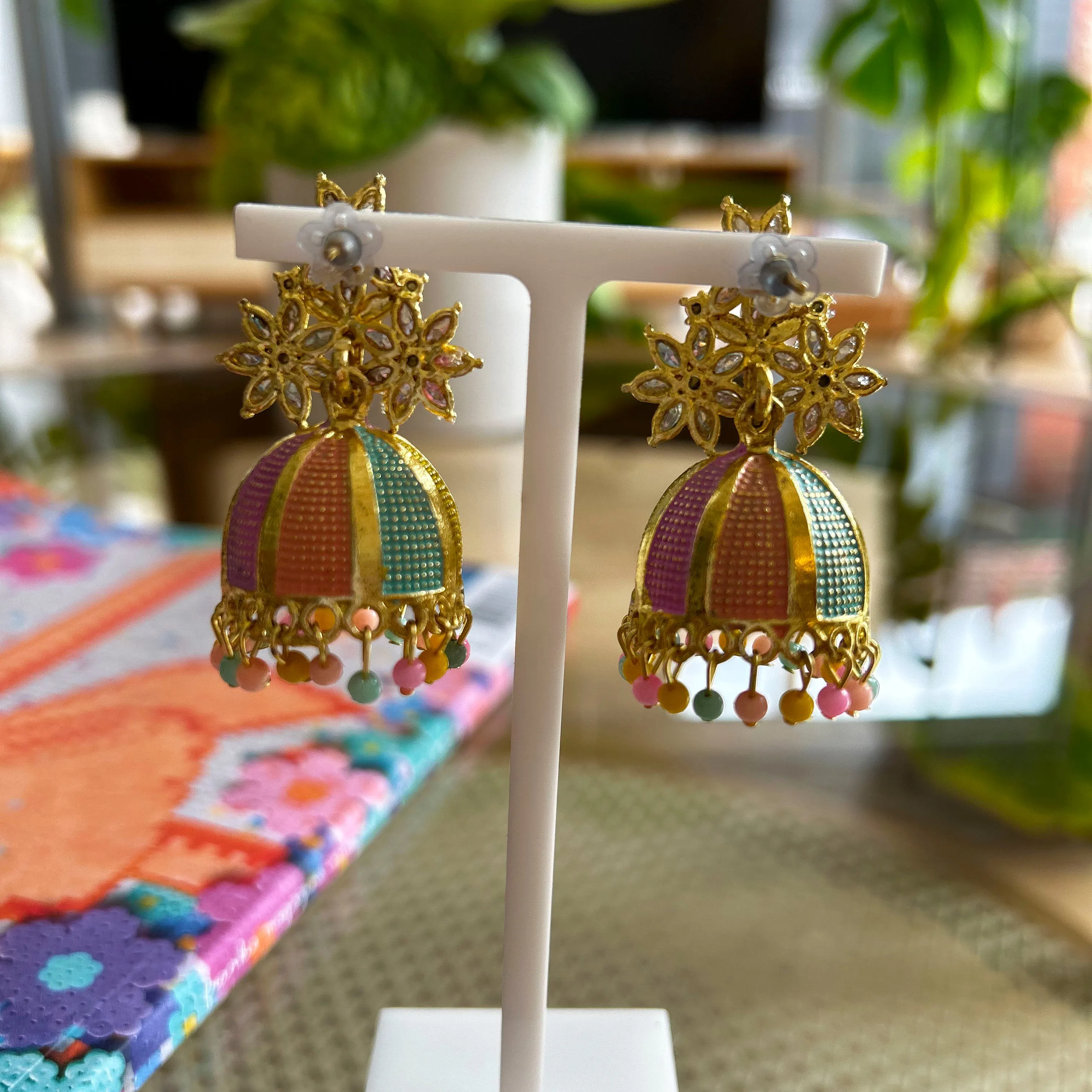 Jhumka Rainbow Gold Earrings