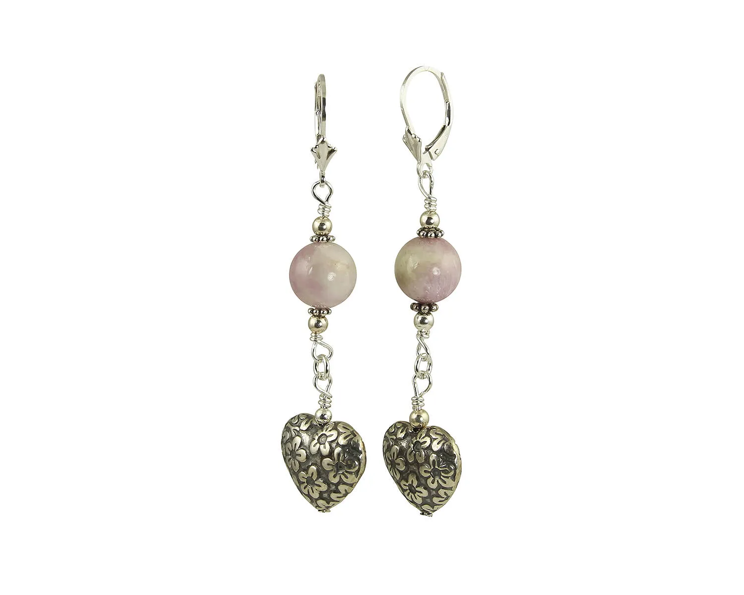 Kunzite Gemstone Heart Beaded Earrings