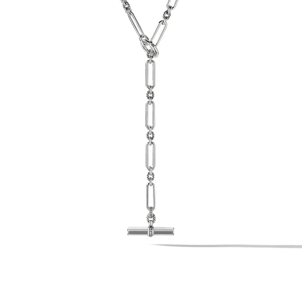 Lexington Y Chain Necklace in Sterling Silver with Pave Diamonds