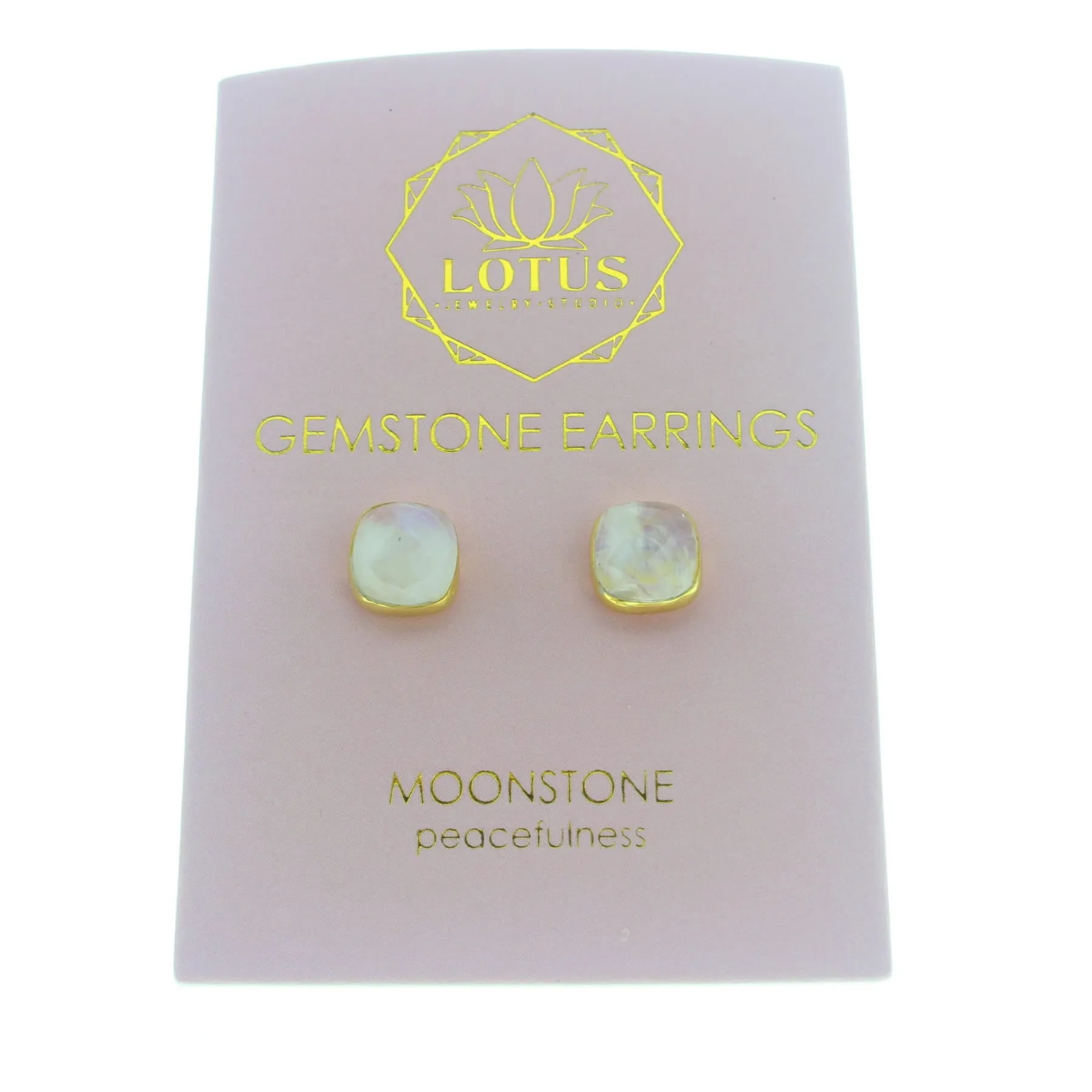 Lotus Gemstone White Moonstone Earrings