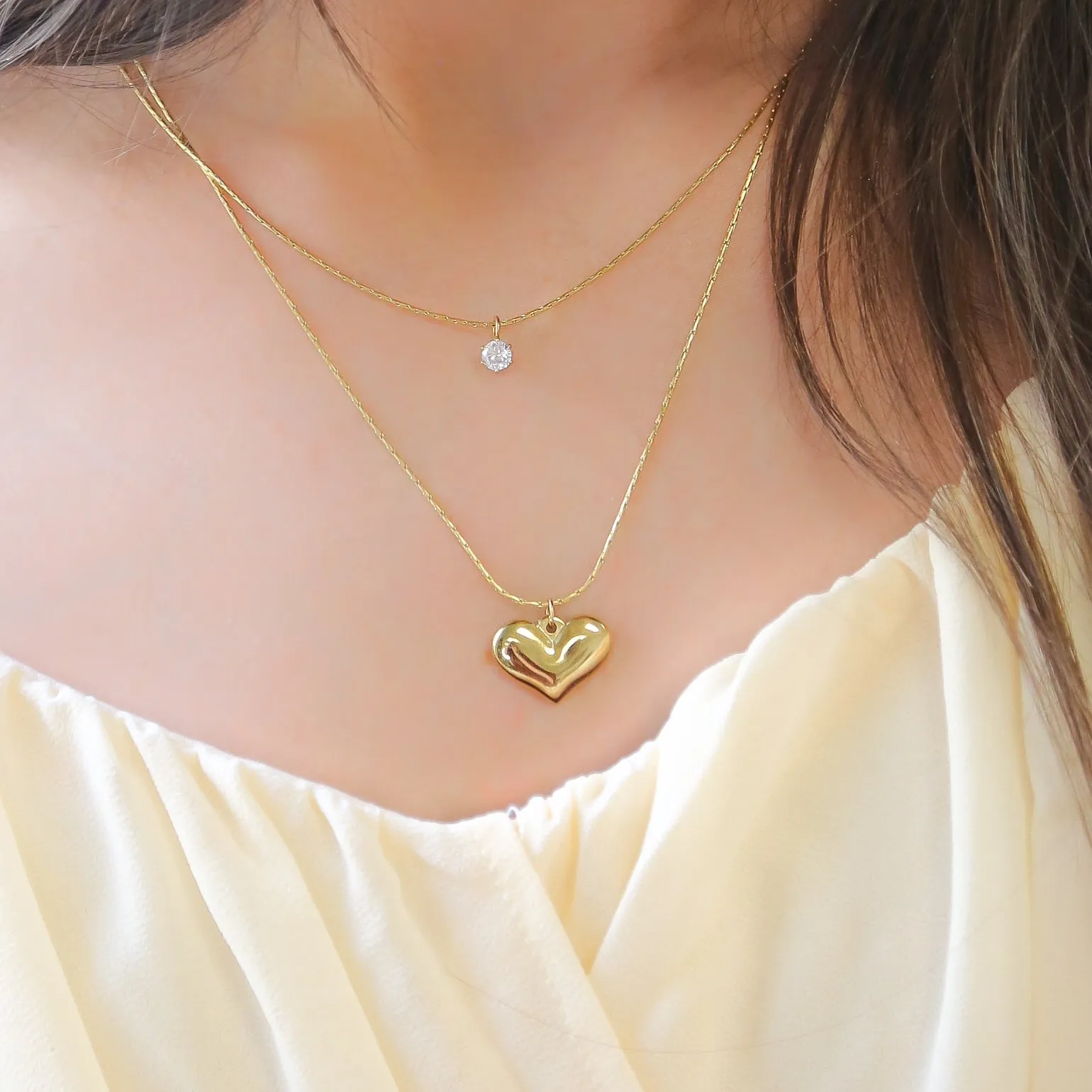 MADISON - 14K Gold Plated Double Layer Heart Necklace