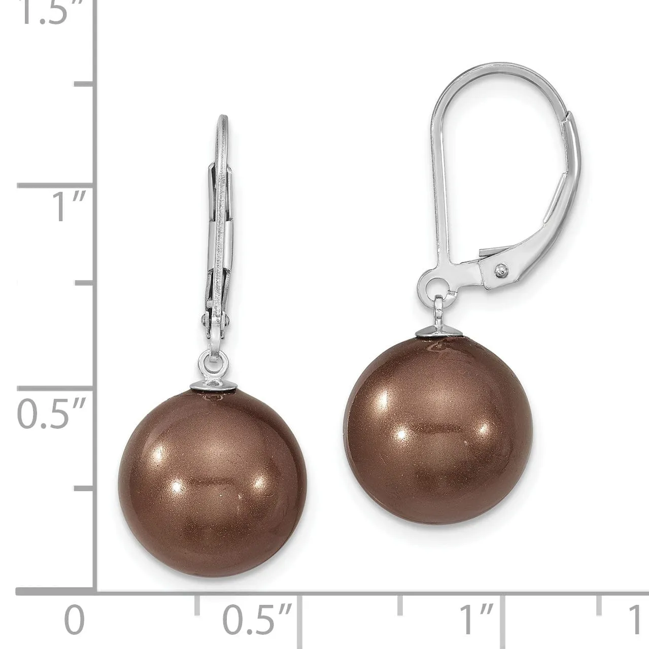 Majestik Round Brown Pearl Leverback Earrings