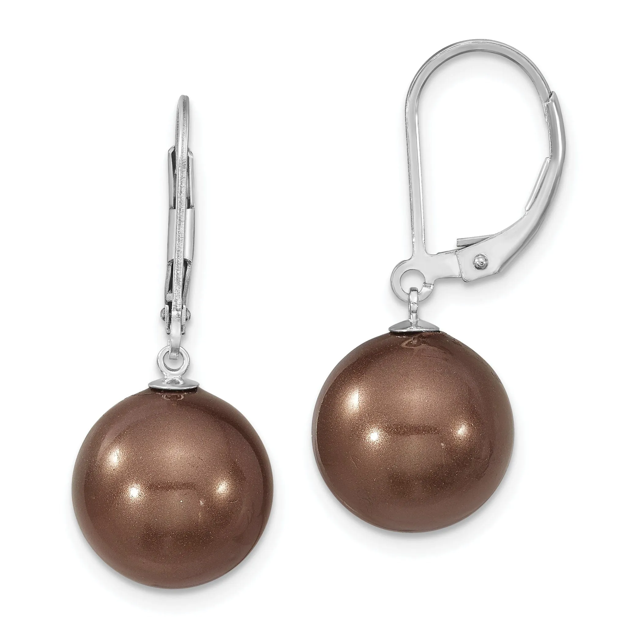 Majestik Round Brown Pearl Leverback Earrings