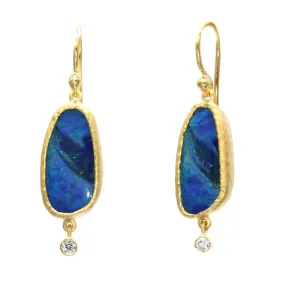 Marika Diamond, Blue Opal & 14k Gold Earrings - M7208