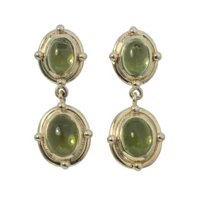 Mazza Peridot Oval Cabochon Double Drop 14K Yellow Gold Earrings