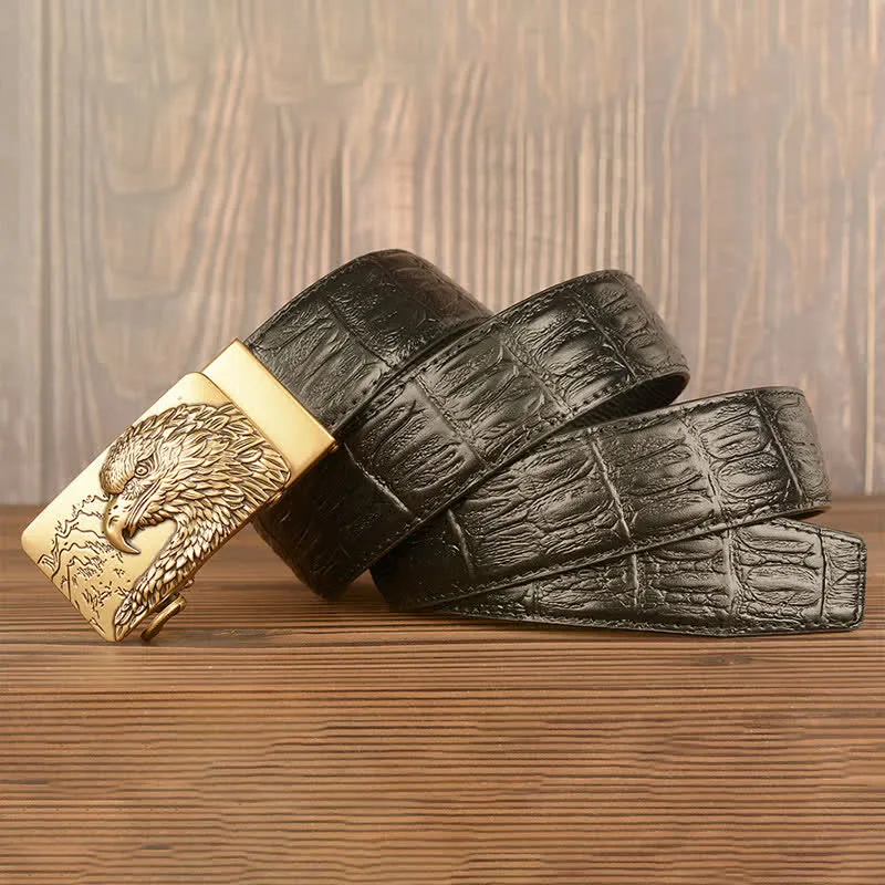 Men's Carved Eagle Crocodile Pattern Leather Belt