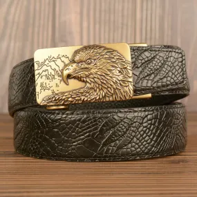 Men's Carved Eagle Crocodile Pattern Leather Belt