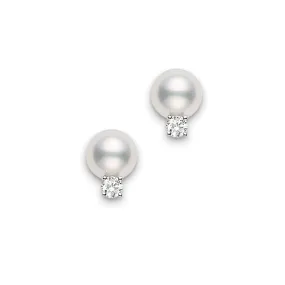 Mikimoto 18K White Gold Pearl & Diamond Stud Earrings