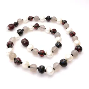 Momma Goose Amber Teething Necklace-Empress,Cherry Amber, Pearls & Agate