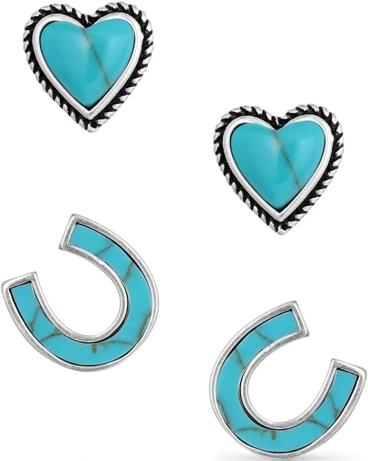 Montana Silversmiths Turquoise Heart & Horseshoe Earring Set - ER5807