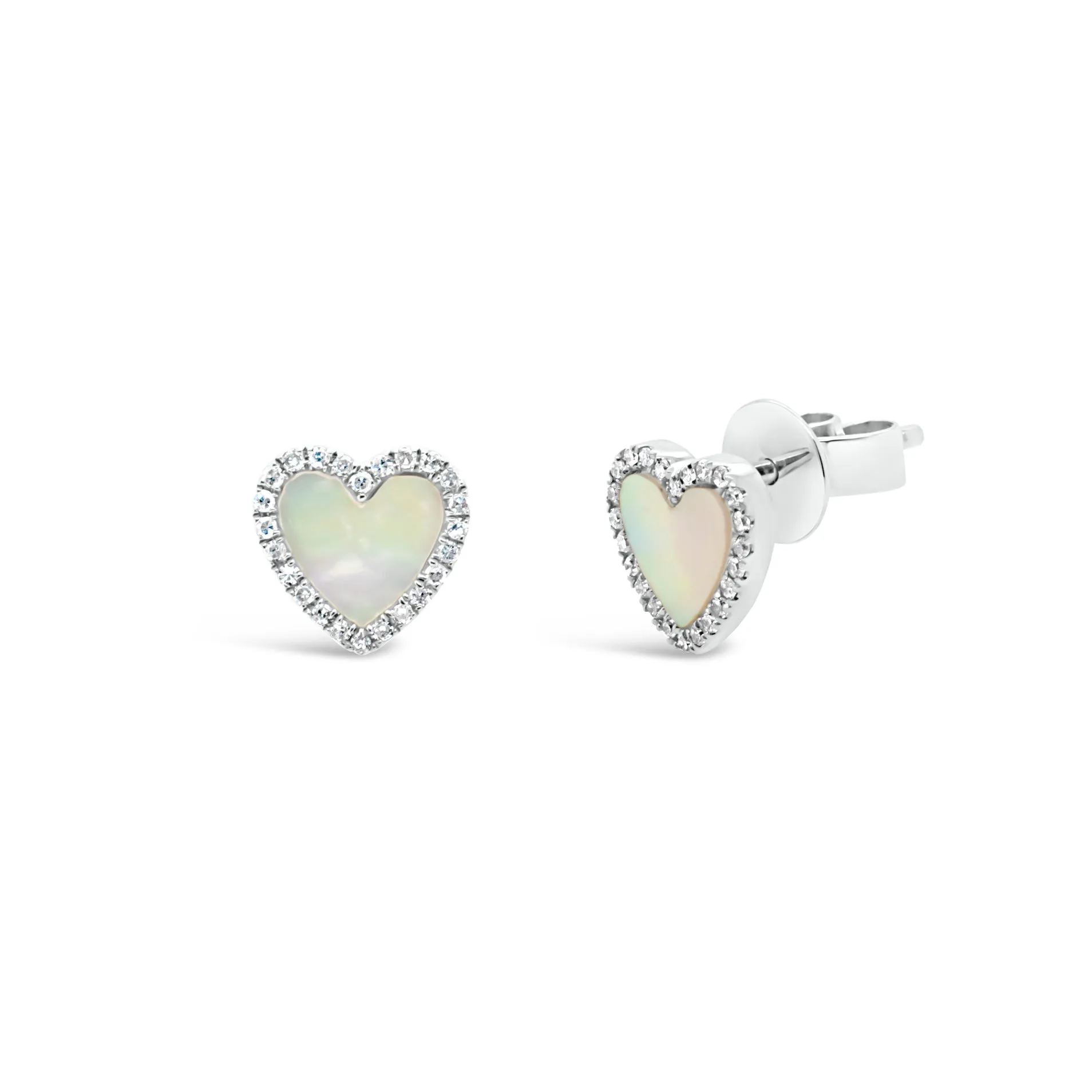 Mother of Pearl & Diamond Heart Medium Stud Earrings