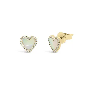 Mother of Pearl & Diamond Heart Medium Stud Earrings