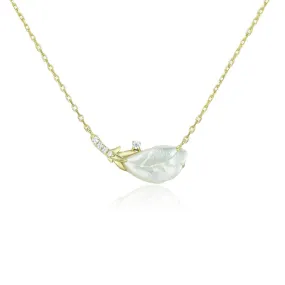 Mother-of-pearl Feather with Zircon Pendant Silver Necklace for Women