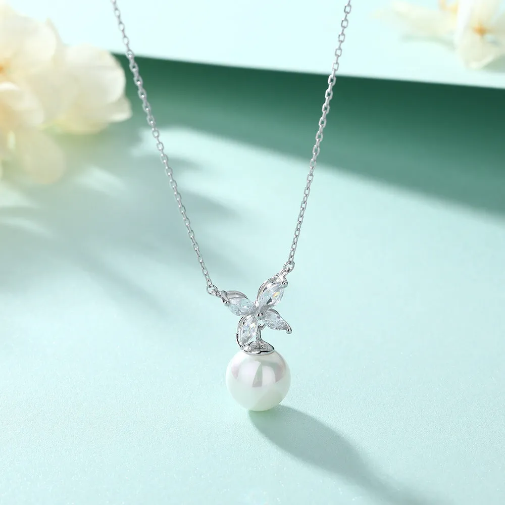 Natuarl Pearl with Marquise Zircon Pendant Silver Necklace for Women