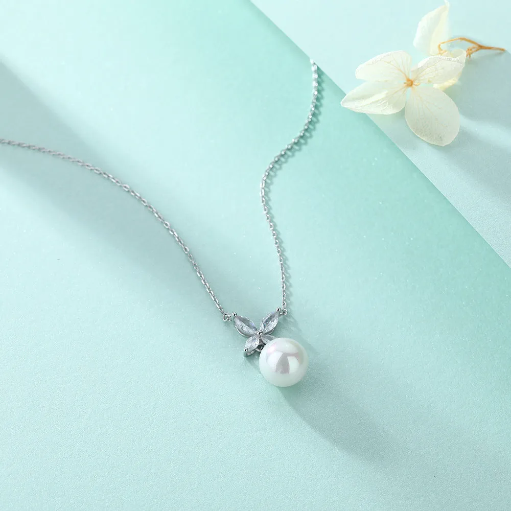 Natuarl Pearl with Marquise Zircon Pendant Silver Necklace for Women