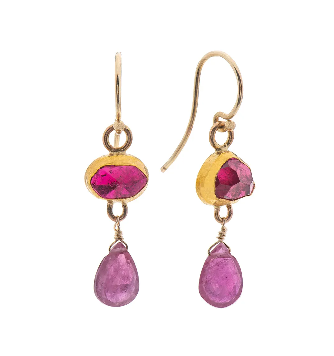 Nava Zahavi Yellow Gold Pink Tourmaline Drop Earrings