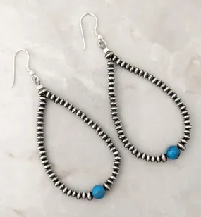 Navajo Pearl Blue Turquoise Ball Saucer Tear Drop Dangle Earrings Sterling Silver