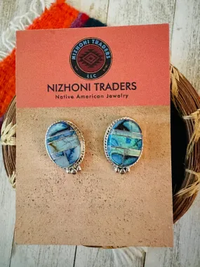 Navajo Spiderweb Opal & Sterling Silver Inlay Post Earrings