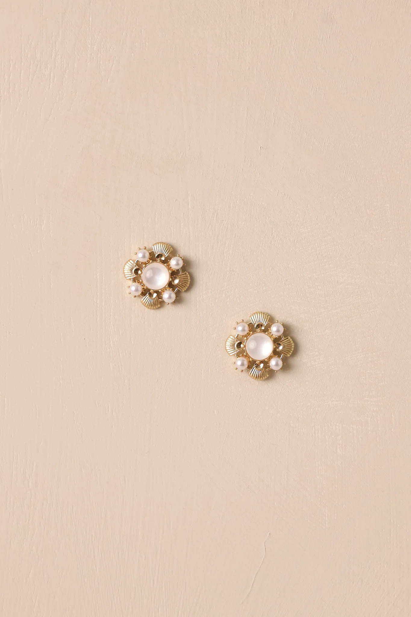 Nights In White Satin Gold & Pearl Stud Earrings