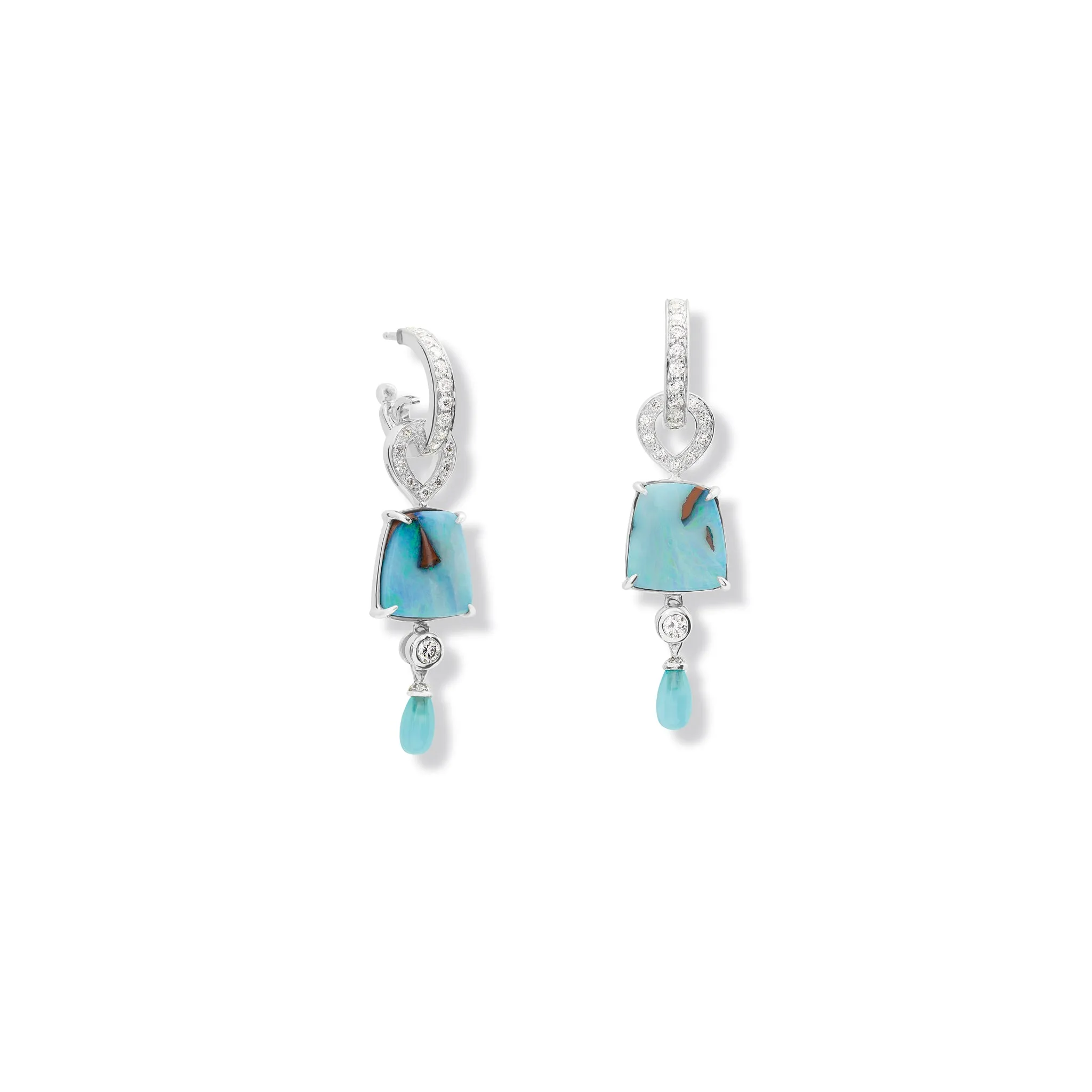 Octavia Earring Drops 18ct White Gold - Blue Opal, Peruvian Opal & Diamond