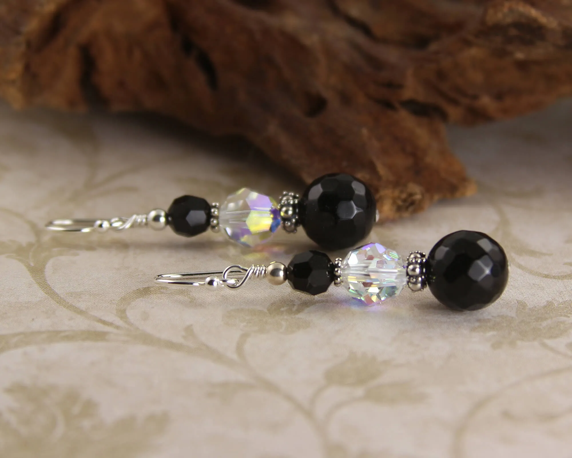 Onyx Gemstone Crystal Beaded Earrings