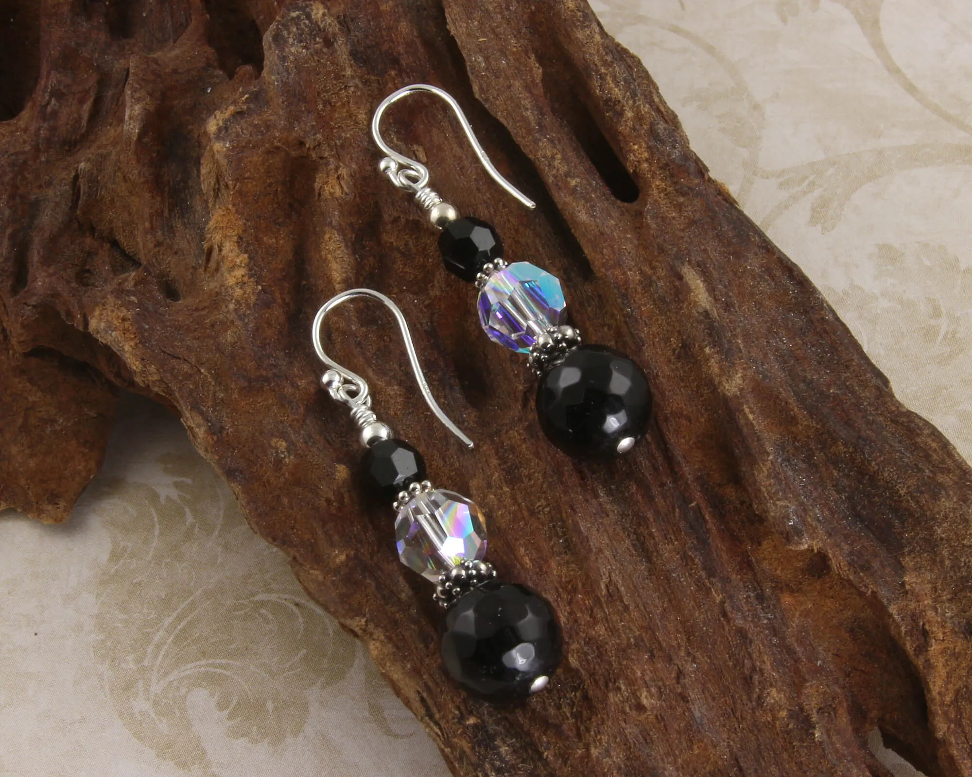 Onyx Gemstone Crystal Beaded Earrings