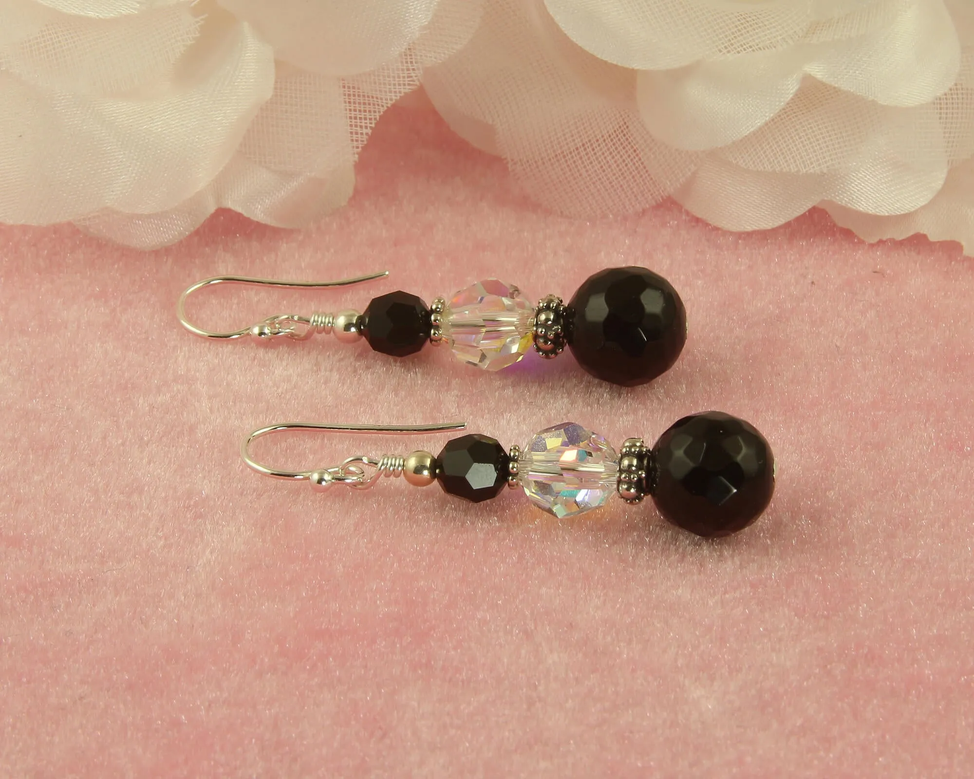 Onyx Gemstone Crystal Beaded Earrings