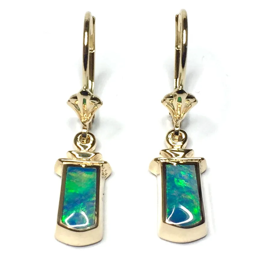 Opal Earrings Geometric Inlaid Design Lever Backs