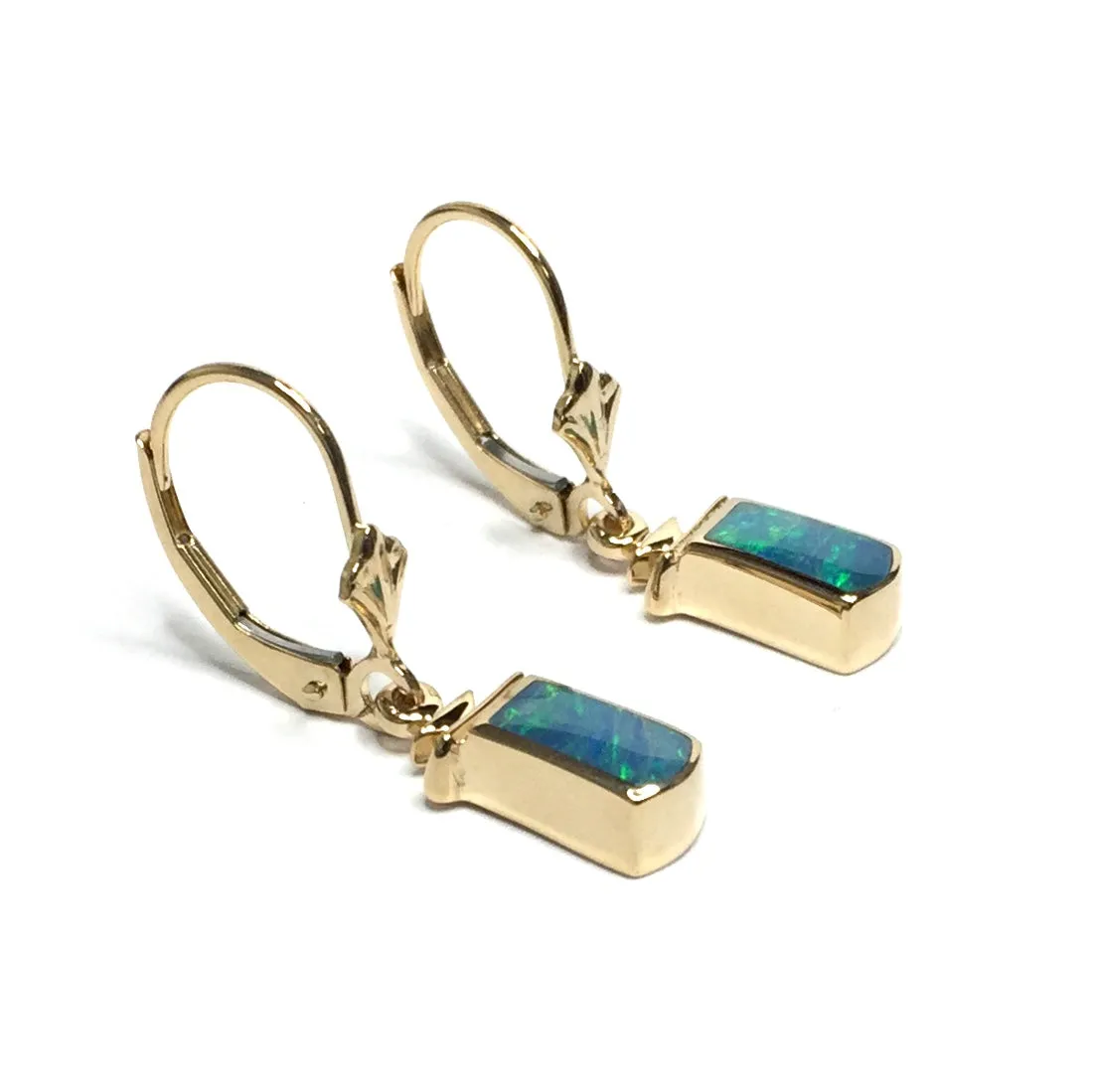 Opal Earrings Geometric Inlaid Design Lever Backs