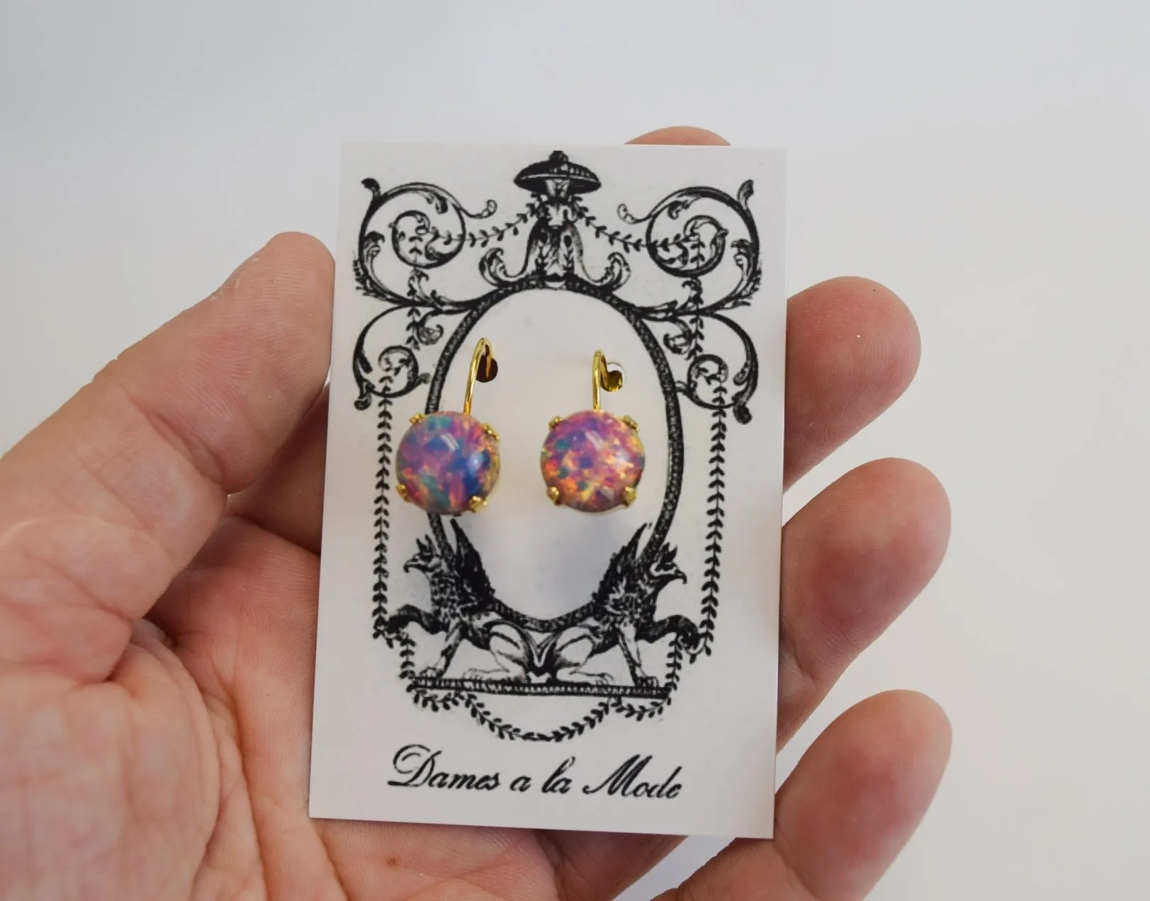 Opal Glass Earrings - Small Round