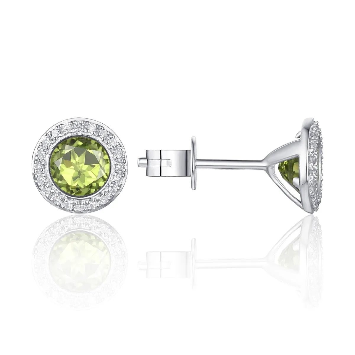 Peridot & Diamond Halo 14K White Gold Martini Stud Earrings