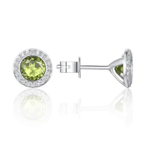 Peridot & Diamond Halo 14K White Gold Martini Stud Earrings