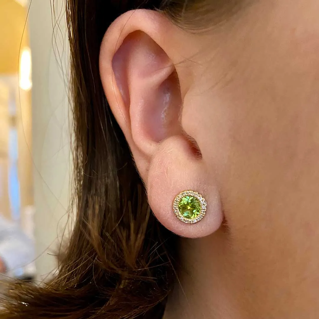 Peridot & Diamond Halo 14K White Gold Martini Stud Earrings